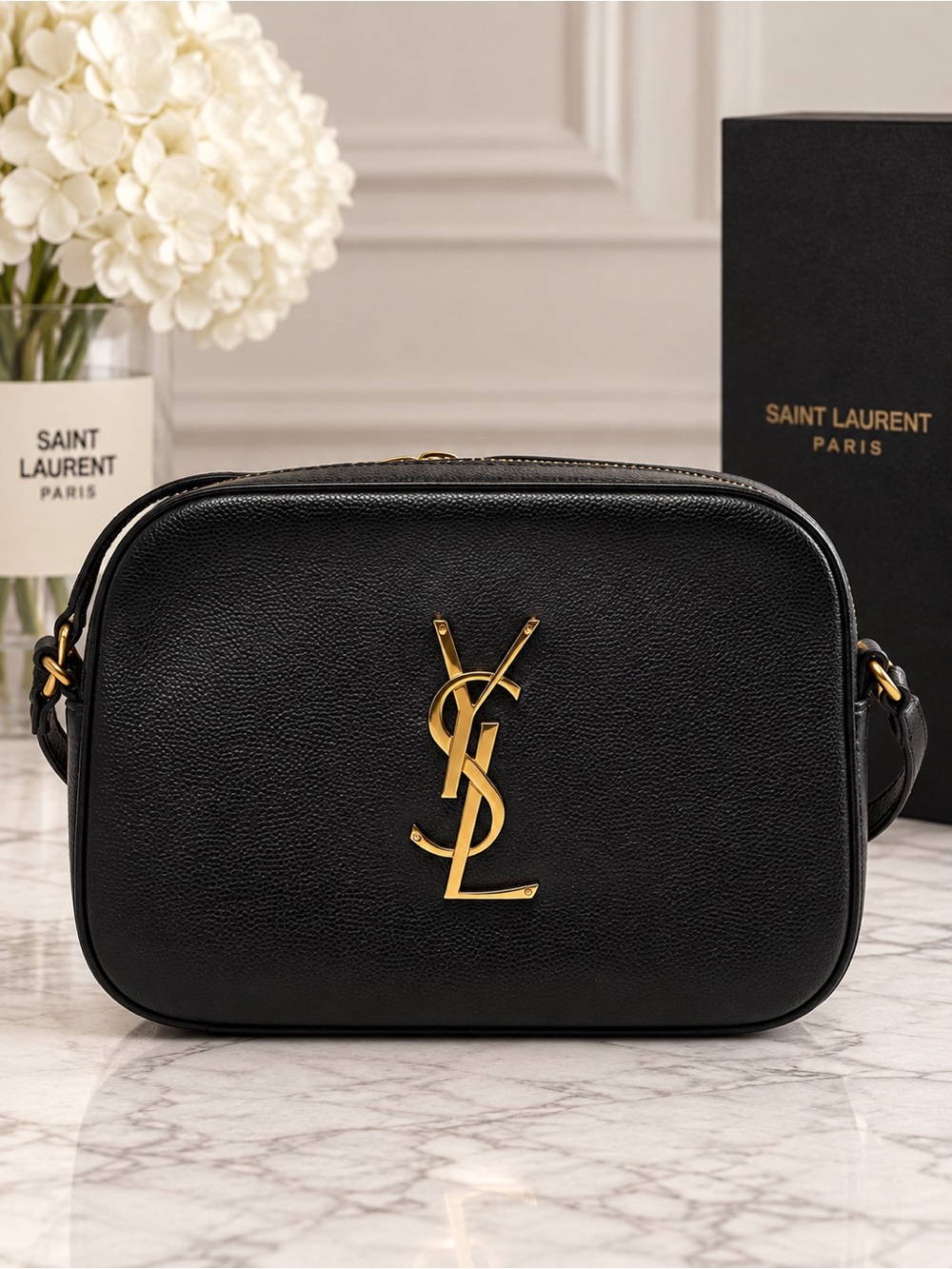 Saint Laurent Small Grain de Poudre Classic Monogram Camera Bag – Black
